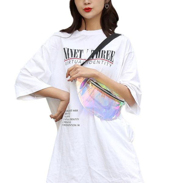 

women colorful laser chest bag fanny pack small cool crossbody bag zipper waist