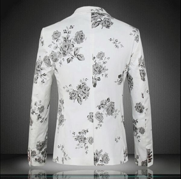 

new arrival british men's fashion flower print white suit long sleeve one button personality print blazers formal casual, White;black
