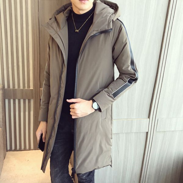 

2019 winter new men's long coat men's fashion webbing decoration large size cotton warm casual windproof cotton coat, Black