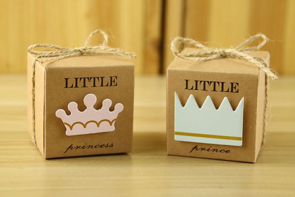 

baby shower candy box маленький принц маленькая принцесса корона крафт коробки синий розовый коробка конфет для девушки именинник благосклон