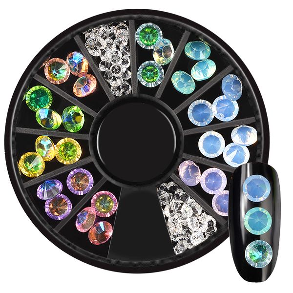 

1 box ab colorful nail art rhinestones clear crystal shiny diamonds jewelry 3d opal glitter decorations in wheel for nails diy, Silver;gold