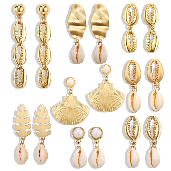 

2019 new shell conch 2pcs/sets bohemian drop earrings women summer beach brincos trendy dangle earring wholesale factory jewelry, Silver