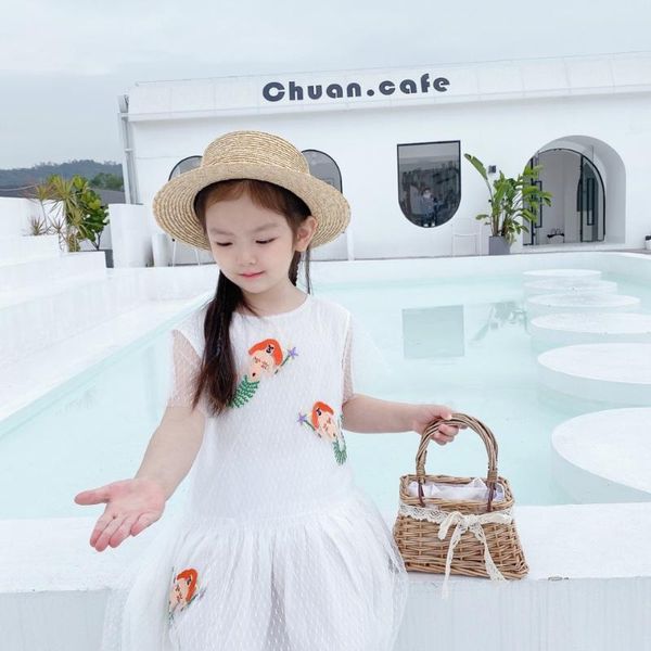 

2020 summer white mesh princess girl dress for teenager girl birthday party clothing kid wedding dress 90-150, Red;yellow