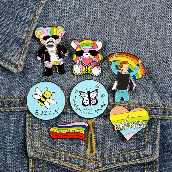 

мультфильм радуга медведь эмаль pins пользовательские бабочки bee броши мода рюкзак movement знак равенства ювелирных подарков для друзей, Gray