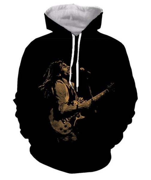 

новая мода мужчины женщины боб марли смешные 3d толстовки толстовки осень зима повседневная печати пуловеры с капюшоном топы wr0128, Black