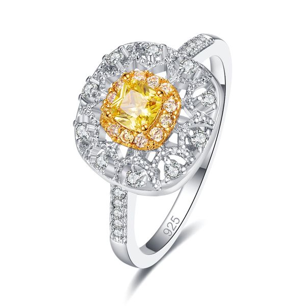 

hainon fashion round yellow stone anniversasry rings for women vintage jewelry luxury pave crystal ring engagement gift ring, Slivery;golden
