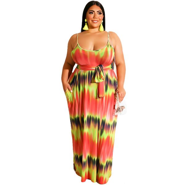 

cross-border european and american womens tie-dyed printed straight belt suspender dress, White;black