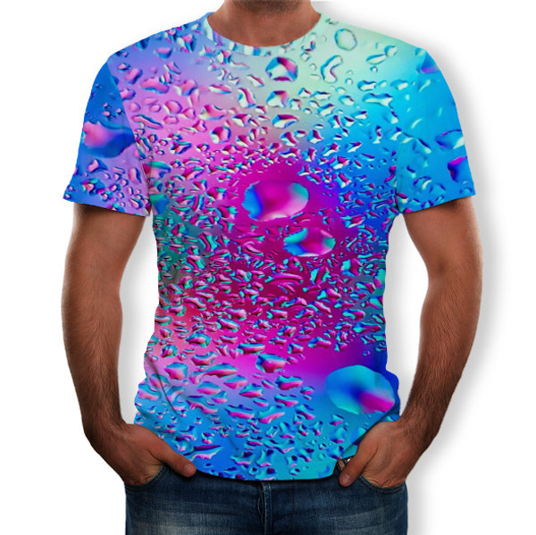 

summer men's t-shirt classic short sleeve o-neck loose basic t-shirt water bead 3d printing men's short sleeve cover, White;black