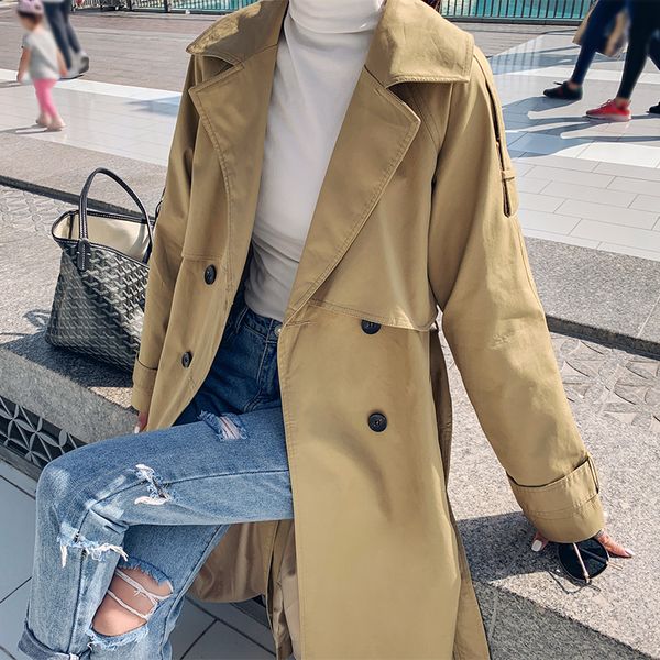 

nice spring coat women's tide fashion windbreaker women's casual long coat thin section sobrutudo autumn, Tan;black