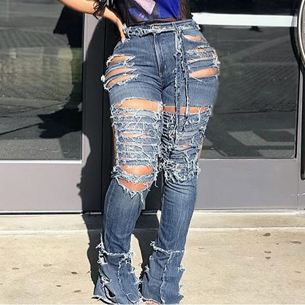 

nibesser 2020 hollow out ripped jeans women personality midi waist denim pants femme bodycon club pencil pants plus size, Blue