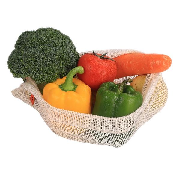 

6pcs reusable mesh grocery bag string fruit vegetable storage bag drawstring organic cotton net woven kitchen supplies