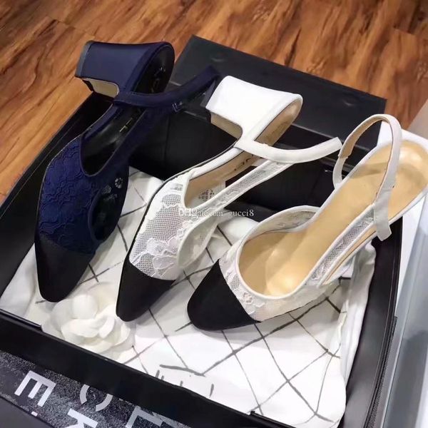 

lace slingback sandalias new 2019 summer fall women prom party pumps, Black