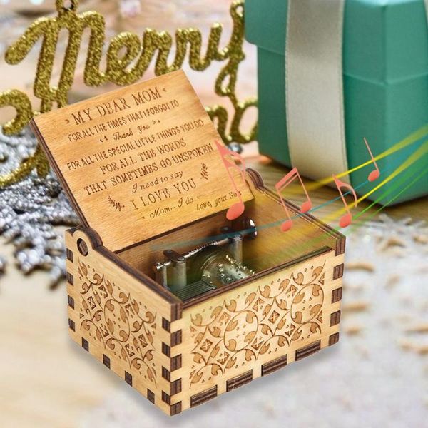 

retro carved wooden musical box hand cranked manual refined elegant music boxes kid children birthday gift home decoration