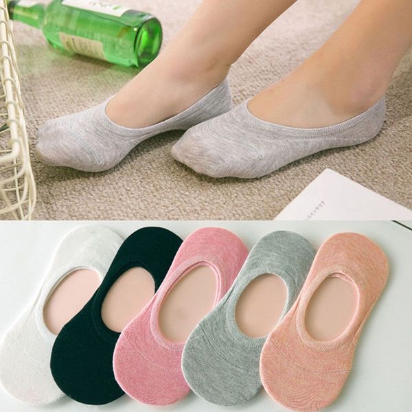 

1 pair fashion women girls candy color invisible non-slip low cut socks casual cotton breathable boat socks, Black;white