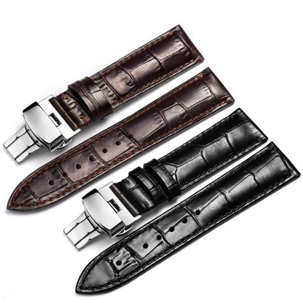 

diy watchband 18 19 20 21 22mm soft calf genuine leather watch strap alligator grain watch band for replace, Black;brown