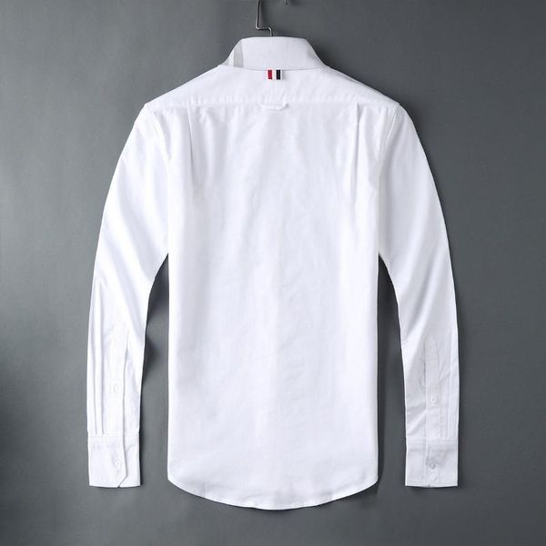 

2020 fashion tb thom brand shirts men white slim long sleeve casual shirt ribbed collar oxford solid men's clothing, White;black