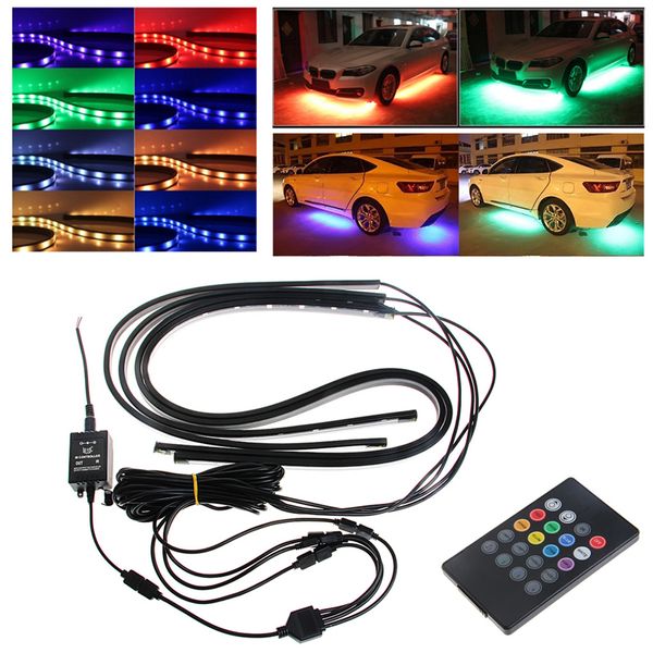 

1set rgb led strip under car tube underglow underbody glow system neon light remote