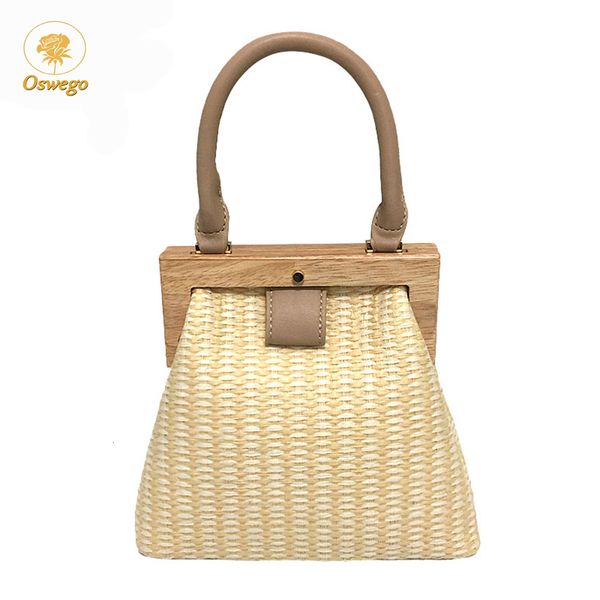 

oswego straw bag 2019 new fashion wooden clip women shoulder bag summer travel beach bag luxury handbags women bags designer y191023