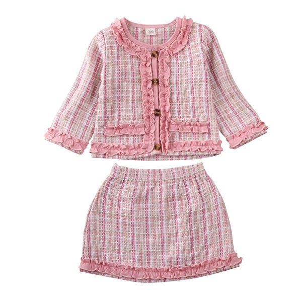 

arrival fashion kids baby girl clothes sets princess pageant plaid coat & a-line skirts party outfits clothes 1-6y, White