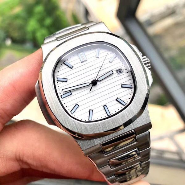 

deluxe mens watches 5711 model automatic mechanical watch movement stainless steel high-quality men watches black blue luminous wristwatch, Slivery;brown