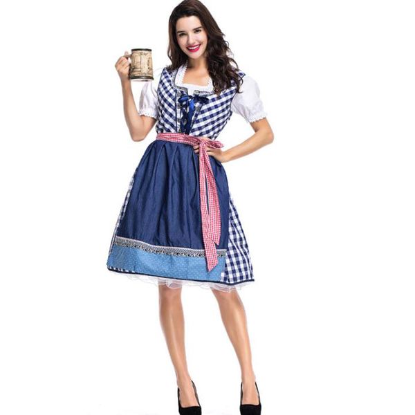 

women oktoberfest costume bavarian maid dress party female oktoberfest dress beer costume blue plaid girls cosplay, Black;red