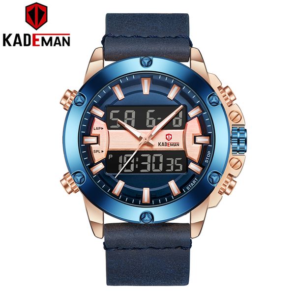 

k806 new mens watches sport tech watch kademan brand quality 3atm led wristwatch casual leather relogio, Slivery;brown