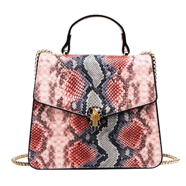 

vintage serpentine shoulder bags lock design flap bags soft pu leather contrast color women bag snake retro brand crossbody bag