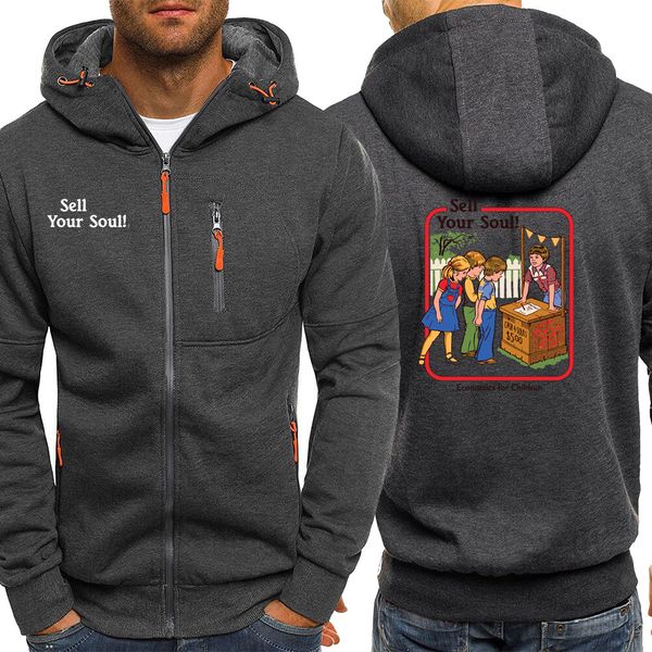 

sell your soul print autumn new streetwear hip hop mens hooded casual jackets zipper long sleeve fashion coat hoodie sportswear, Black;brown