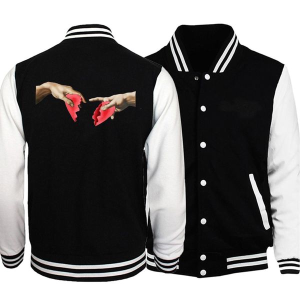 

michelangelo baseball uniform heart break printed men summer coats harajuku streetwear hip hop bomber jacket funny mens clothes, Black;brown
