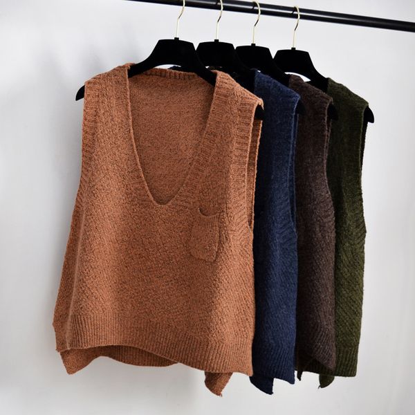 

loose vest spring women knitted sweater vest 2019 new autumn casual v-neck sleeveless pullover female, Black;white
