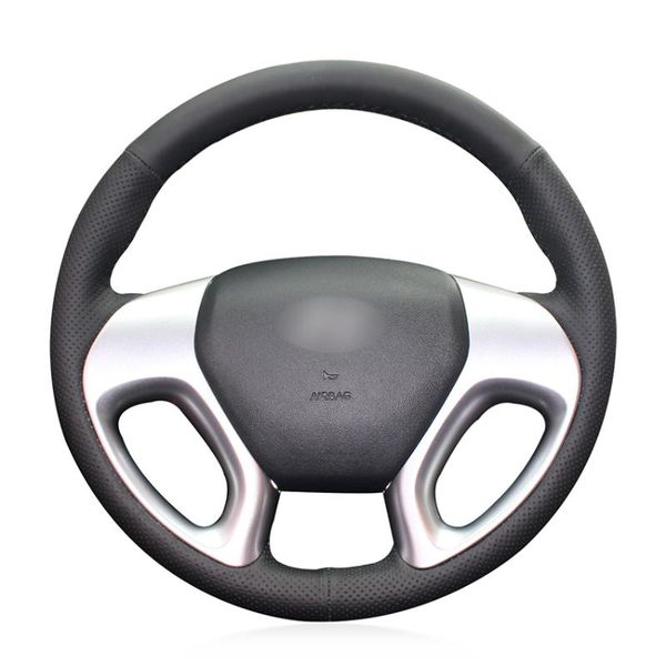 

hand sew black genuineleather car steering wheel cover for ix35 2011-2015 tucson 2 2010 2011 2012 2013 2014 2015