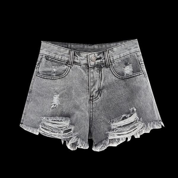 

mumuzi 2019 xxl high waist denim shorts women casual summer gray jeans short hole ripped ladies shorts femme, White;black