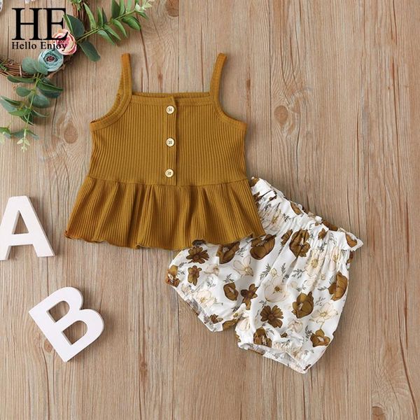 

его hello enjoy младенца одежда для девочек наборы 2020 brand new summer girls без рукавов печатный жилет + шорты дети флора одежда 2pcs, White