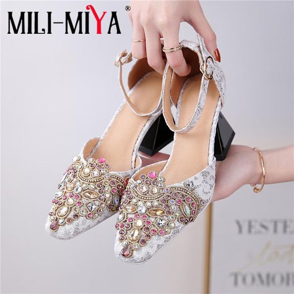 

mili-miya fashion women embroidery crystal pumps folk-custom strange heels ankle wrap buckle strap dress party shoes size 34-48, Black