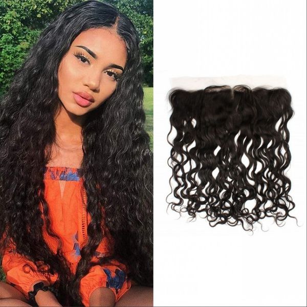 

brazilian human hair water wave lace frontal middle three part natural color virgin hair 13*4 lace frontal closure, Black;brown