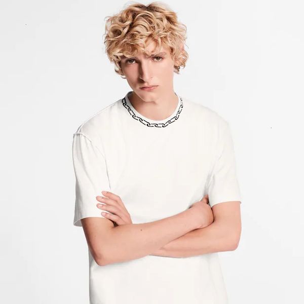 

2020fw black chain crew neck tee сплошной цвет мода короткие рукава мужчины женщины summer casual дизайнер street скейтборд футболка, White;black