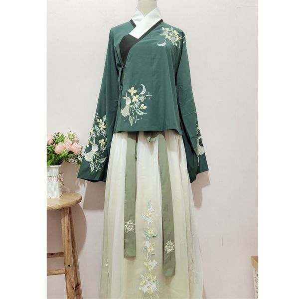

2019 women green hanfu chinese dance costume chinese folk dress traditional festival outfit oriental clothes stage wear sl1400, Black;red
