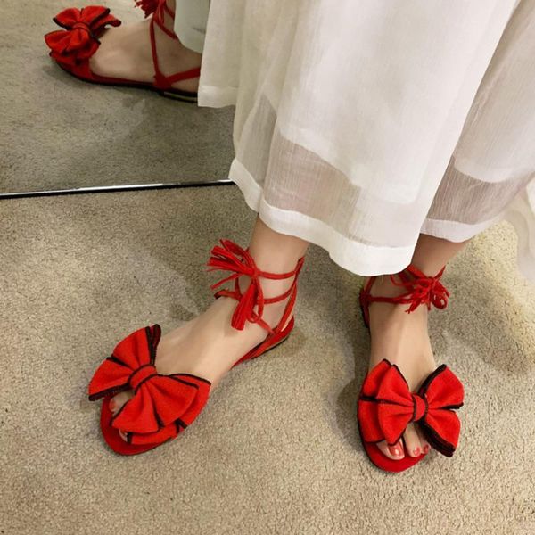 

sagace summer ladies romanesque bow tie strap soft sandals woman slip on flat fashion shoes ladies outdoor casual beach slippers, Black