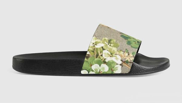 

2019 designer men women sandals with correct flower box dust bag shoes snake print slide summer wide flat sandals slipper, Black