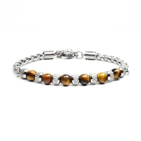 

diffone bracelet for men 6mm small beads braslet adjustable stainless steel braclet natural tiger eye stone brazalete pulseira, Black