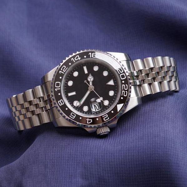 

watches mens silver movement mechanical automatic watches stainless men bezel luxury steel gmt watch ceramic women's reloj luminous wat, Slivery;brown