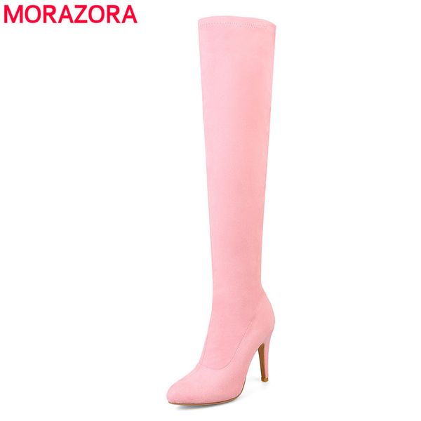 

morazora plus size 34-48 new 2020 new fashion autumn winter stretch flock thigh high boots women high heels over the knee boots, Black