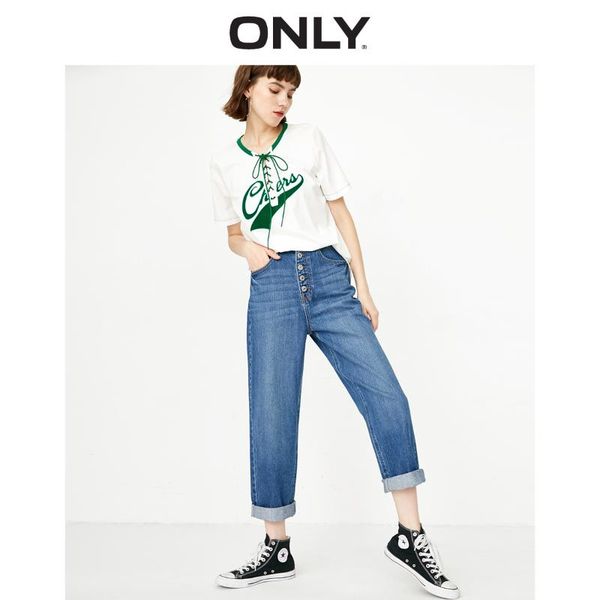 

only women's 100% cotton loose fit high-rise crop jeans | 119149701, Blue