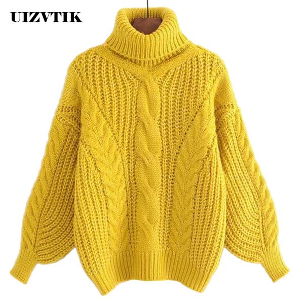 

casual loose autumn winter turtleneck sweater women oversize twisted knitted sweaters warm lantern long sleeve pullover sweater, White;black