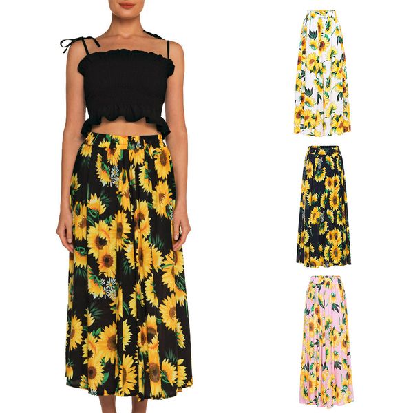 

2019 summer skirt high waisted korean elastic skirt bohemian printed flexible high waist a-shaped beach y603, Black