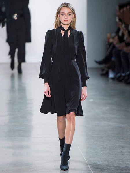 

fashion women runway dress long sleeve cat walk black dresses 3058