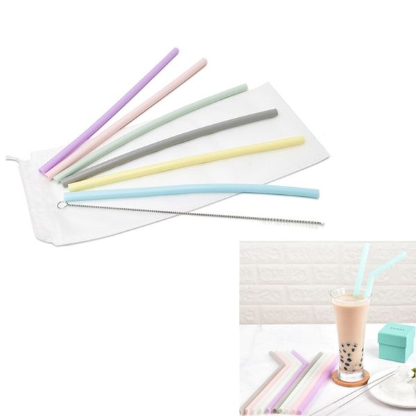 

silicone straw set portable food grade silicone straw with cleaning brush reusable milk juice bubble tea silicone drinking straws set