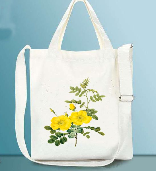 

настроить женщин сумка цветок печатных мешок tote с застежкой-молнией ремни экологически холстины женщин дамы складной торговый сумка