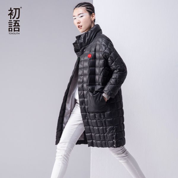 

toyouth autumn & winter long style parkas women botton collarless thicken loose coats female, Black