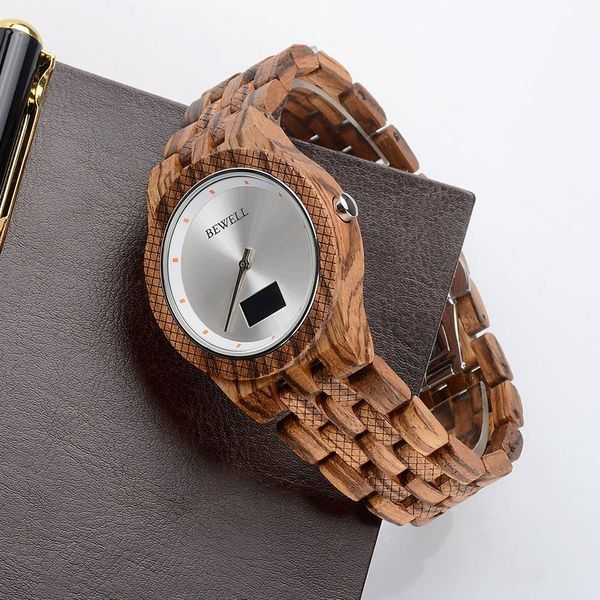

bewell brand wood watch amazon independent station explosive fashion suit wood smart men's watch one delivery, Black;brown